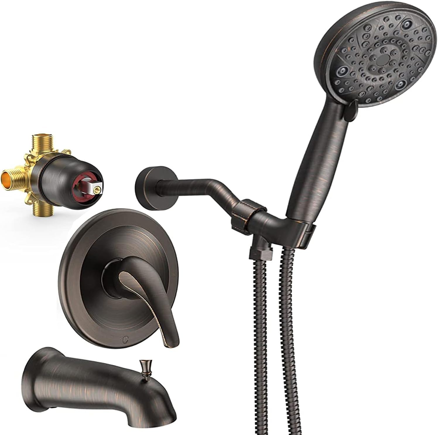 EMBATHER Juego de grifo de ducha con boquilla de bañera, juego de grifo de bañera 2 en 1 con 8 modos de cabezal de ducha, juego de grifo de bañera