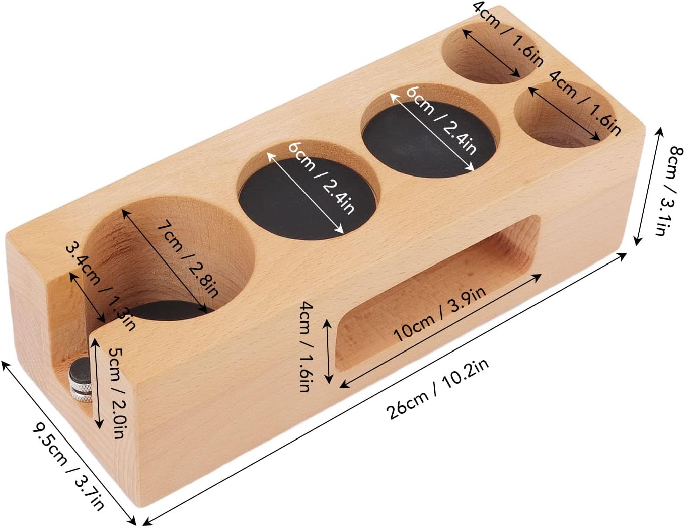 Soporte para filtro de café de madera, estación de tampón de café de madera con alfombrilla de madera para expreso, base de madera para cafeterías y