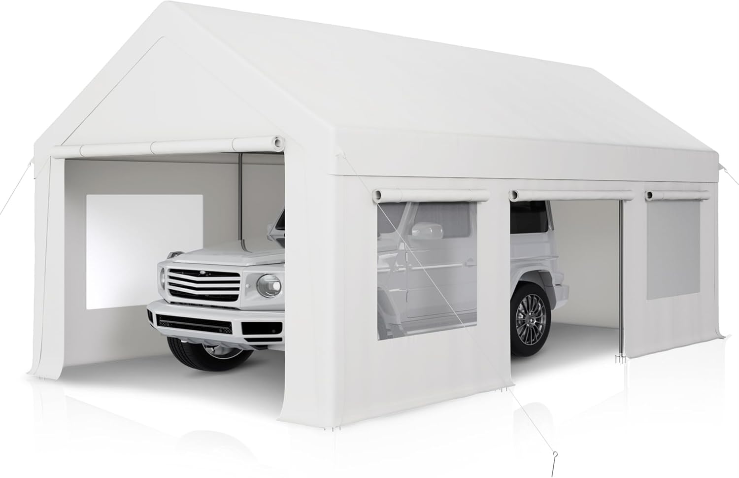 Carport – Toldo resistente de 12 x 20 pies con base mejorada y puerta de apertura lateral, garaje portátil para camioneta, barcos, automóvil y