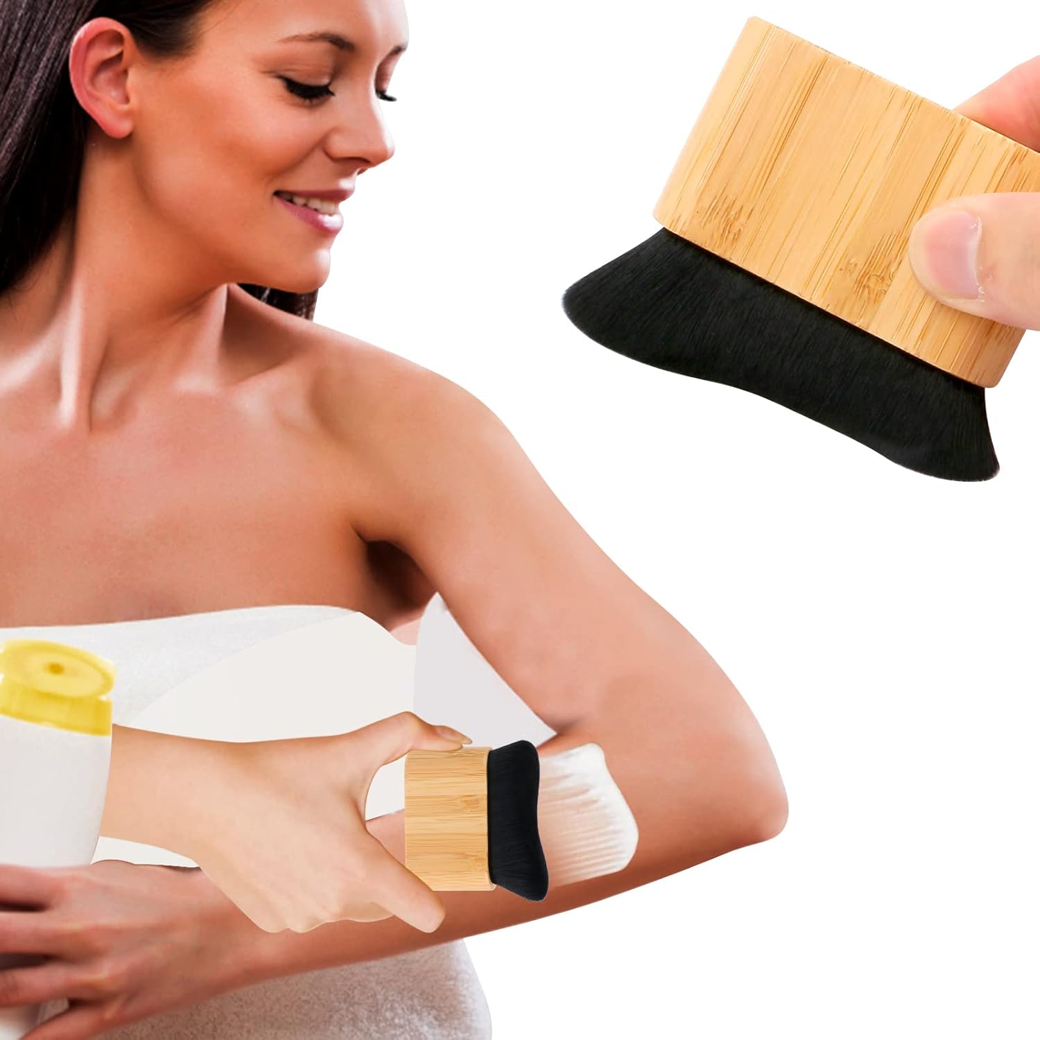 Yoseng Kit de cepillo autobronceador 2 en 1 y aplicador de autobronceador, para una experiencia de autobronceado impecable y fácil, bambú