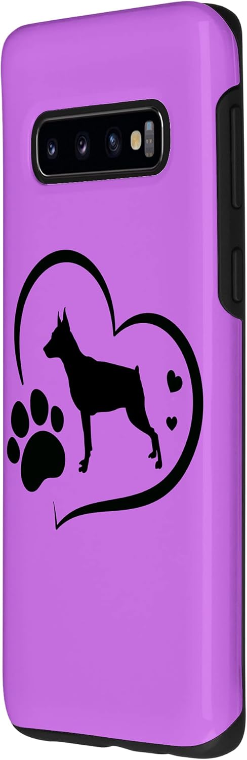 Funda para Galaxy S10 Doberman con estampado de huellas y corazón en fondo morado