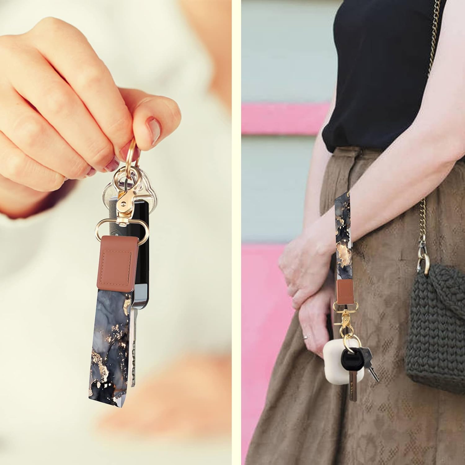 Handlein Cordón de muñeca para llaves. Llavero largo y mini para pulsera. Llavero de correa de muñeca para llaves de coche para mujeres y hombres