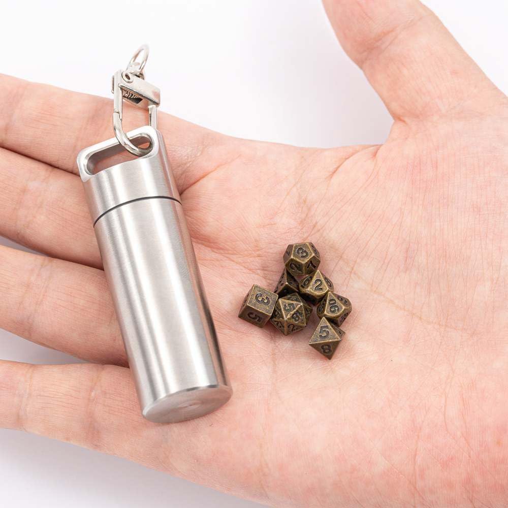 Mini juego de dados pequeños de metal DND con estuche de dados de acero inoxidable portátil, juego de dados de metal poliédrico D&D, perfecto para