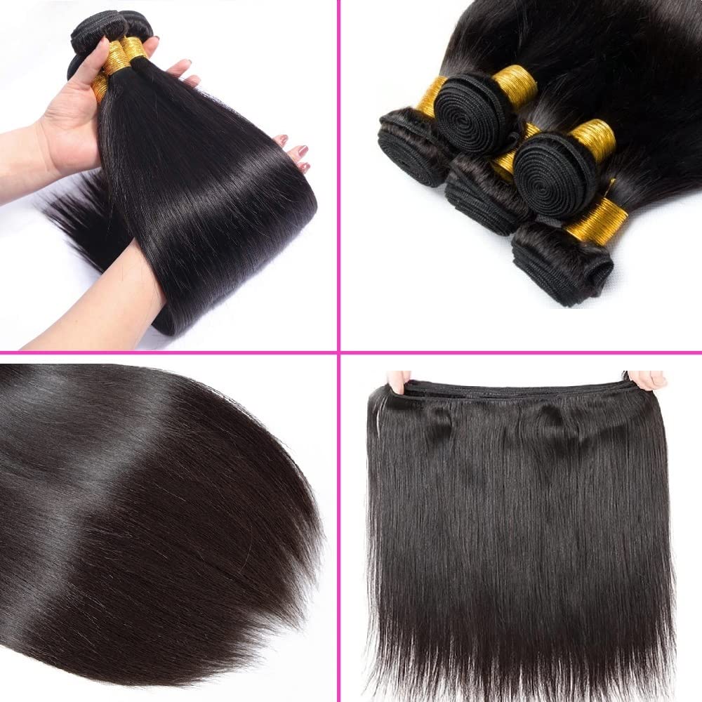 QIYING Paquetes de cabello humano lacio 10A de 12 pulgadas, paquetes de cabello lacio brasileño 100% sin procesar, virgen, lacio, tejido de cabello