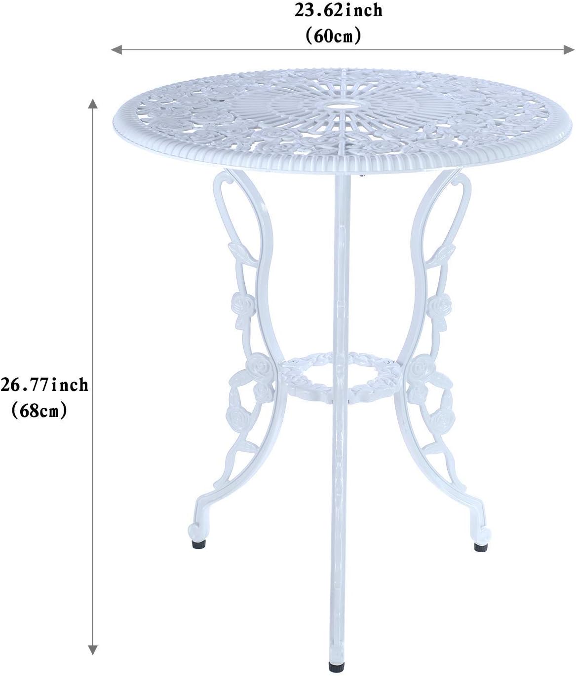 Mandolin Juego de mesa de 5 piezas de aluminio fundido para patio, juego de mesa para exteriores, impermeable y resistente al sol (blanco rosa)