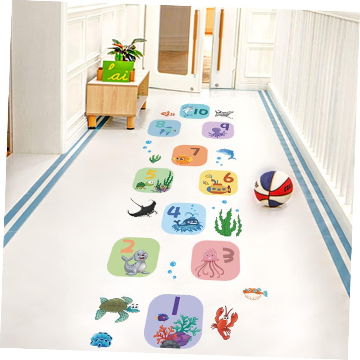 SAFIGLE 1 hoja de pegatinas decorativas de Hopscotch Game Sticker Animales Digital Hopscotch Game Rugs Nursery Room Pegatinas de suelo Pegatina de