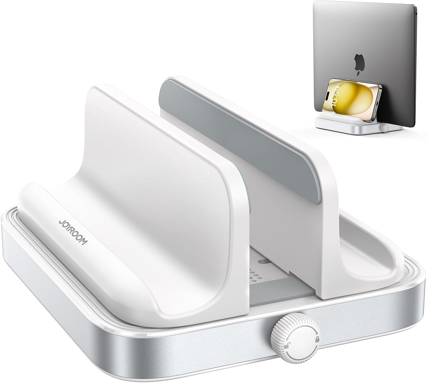 JOYROOM Soporte vertical para laptop, fácil de usar y ahorra espacio Soporte de aluminio para laptop con perillas ajustables para