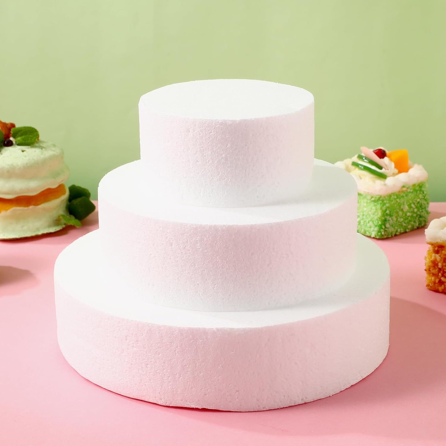 Abaodam Juego de 3 niveles redondos de espuma para tartas, molde de decoración de tartas, modelos de pastel de espuma para boda, cumpleaños,