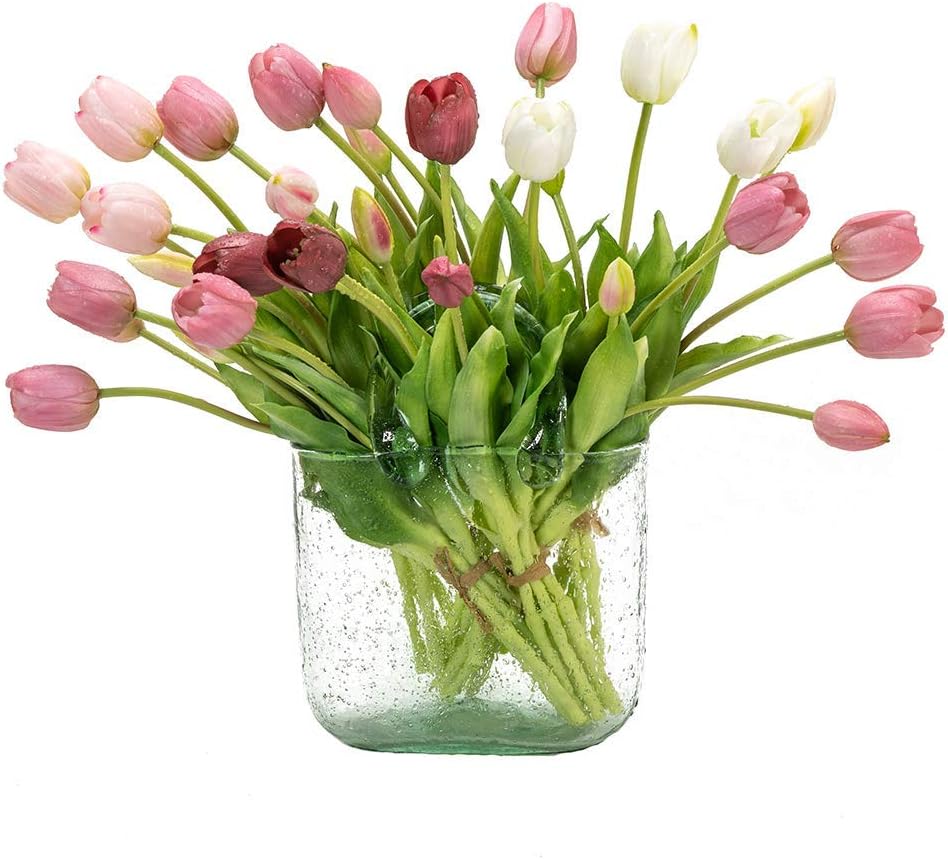 15 flores de tulipanes artificiales, ramo de látex de tacto real, tulipanes falsos para oficina, boda, fiesta, hogar, cocina, jardín (rosa claro, 15