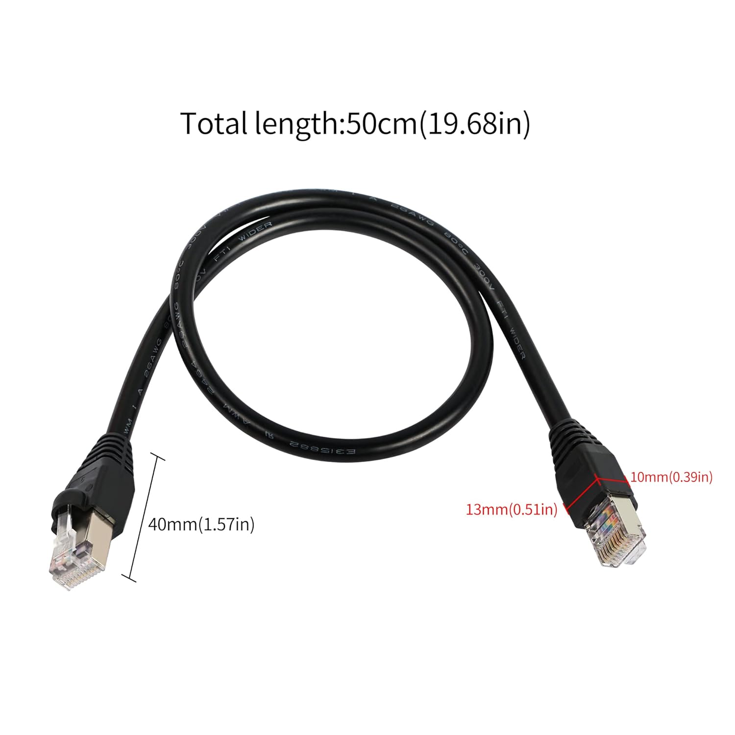 QIANRENON RJ50 10P10C Cat 5E 26AWG Cable macho a macho modular de cristal enchufe con conectores de blindaje para impresión láser Equipo de control