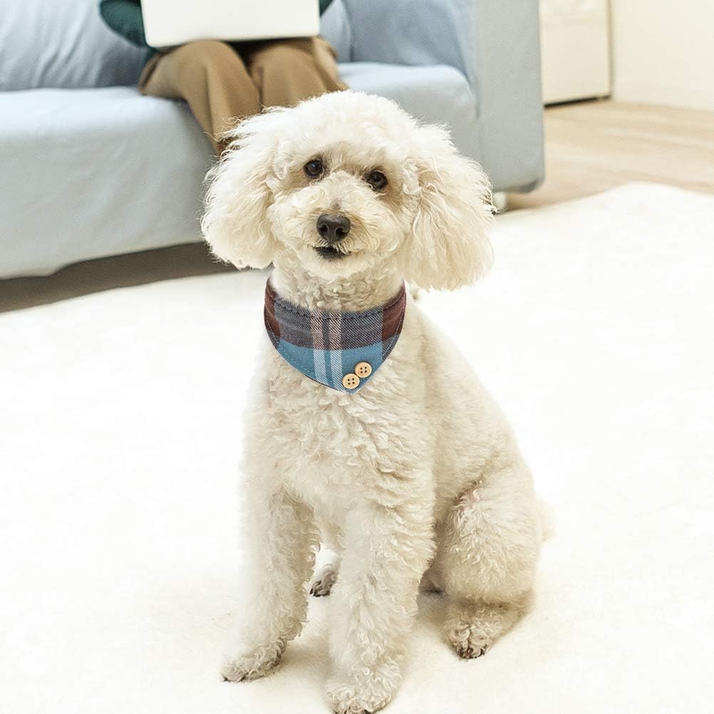 EXPAWLORER Juego de collar y correa para perro, corbata clásica a cuadros y collar bandana para perro con campana, correa para perro sin enredos,