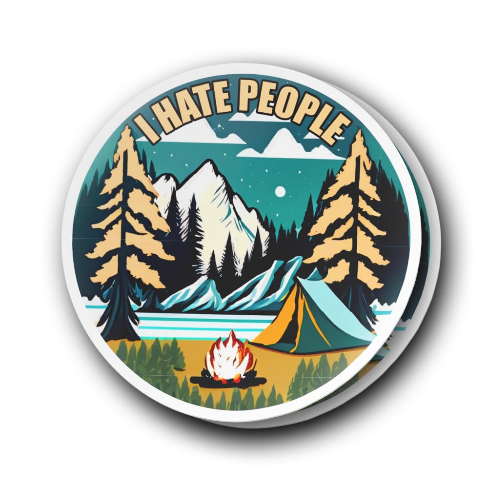 Humorous Camping Sticker – I Hate People – 2 3″x3″ Stickers on a Sheet, by Flippin Stickers