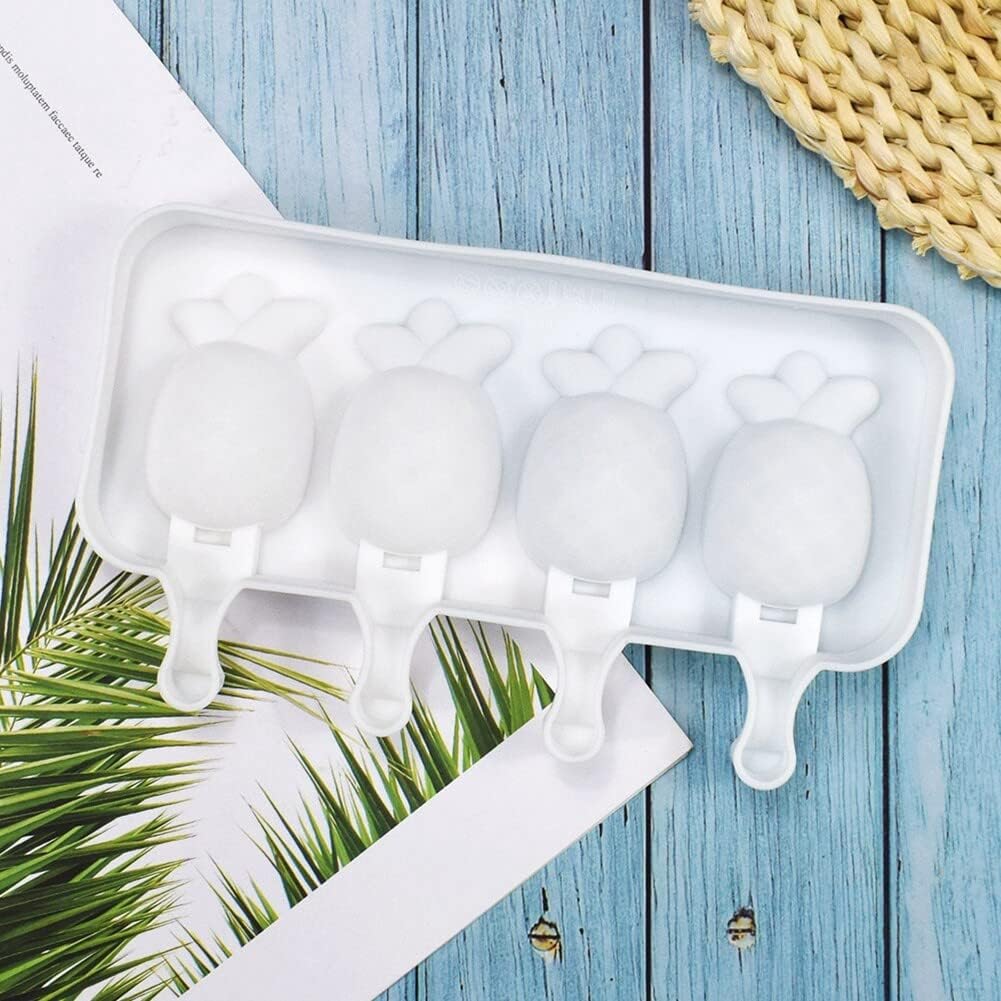 Moldes para paletas de 4 cavidades, moldes de silicona reutilizables para niños, moldes de paletas de hielo de piña, molde de silicona para hacer