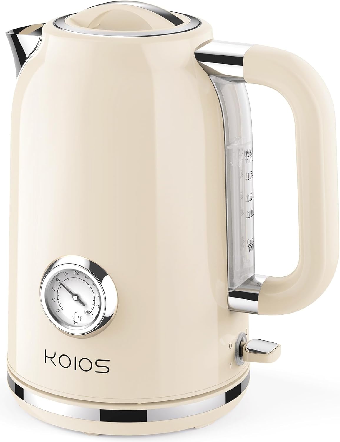 KOIOS – Hervidor de té eléctrico con termómetro, caldera de agua rápida de acero inoxidable sin BPA de 1.7L 1500 W con indicador LED, olla de té