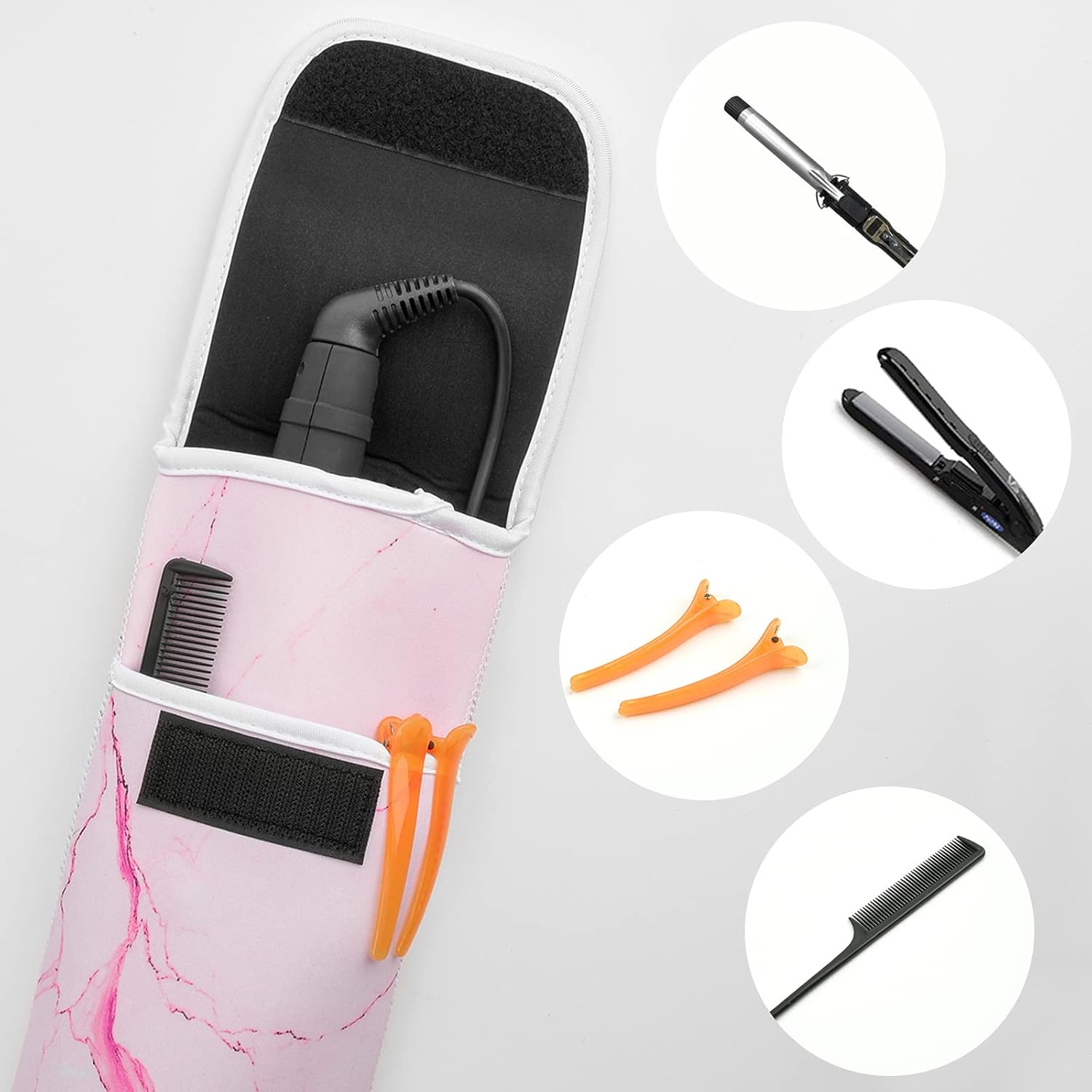 Bolsa de neopreno resistente al calor, funda universal para rizador, funda de viaje para rizador de hierro plano, para viajes, gimnasio u hogar, 15