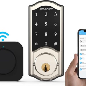 SMONET – Cerradura de puerta WiFi SMONET 5 en 1 con control remoto inteligente para puerta delantera, cerraduras de entrada sin llave, combo de SMONET – Cerradura de puerta WiFi SMONET 5 en 1 con control remoto inteligente para puerta delantera, cerraduras de entrada sin llave, combo de