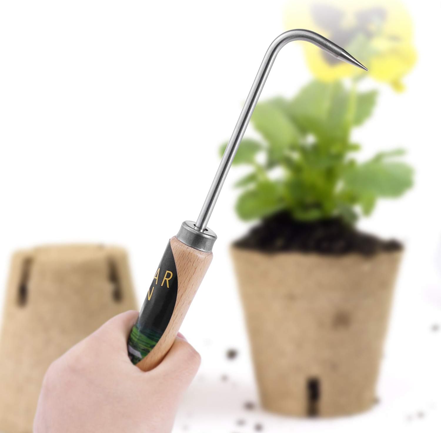 Herramienta de mano de jardín de acero inoxidable, gancho de raíz de una sola garra para deshierbar, excavar, aflojar el suelo, bordes y plantar