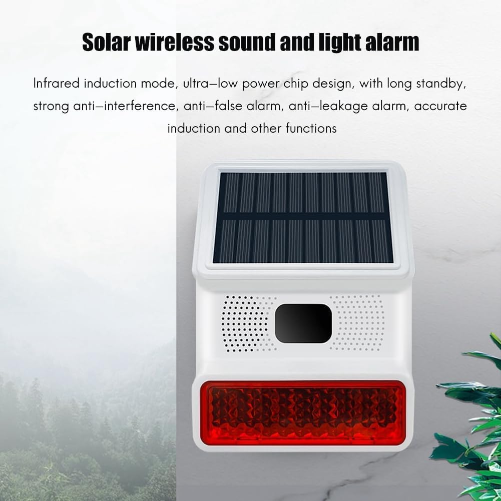 Sirena de alarma, sirena inalámbrica para exteriores de 433 MHz, sirena solar al aire libre con función de luz intermitente LED, soporte de alarma