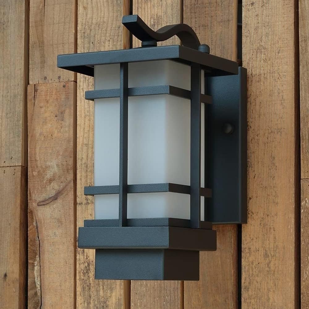 VUCICA Aplique de pared impermeable IP65 para exteriores, farol de pared cuadrado E27, iluminación de montaje en pared negrobronce con pantalla de