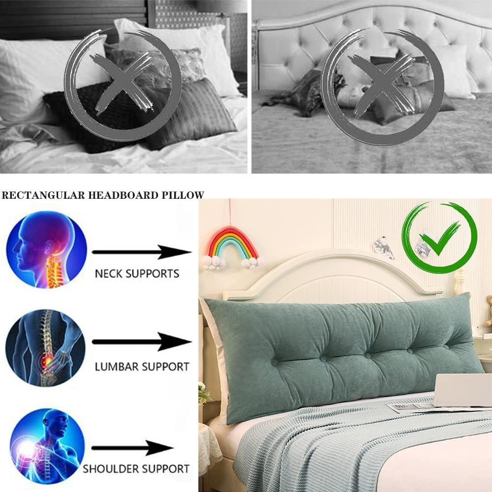 Almohadas rectangulares de cuña para cabecero, almohada de lectura, respaldo grande, para cabecero, cojín de apoyo tamaño King para dormitorio, sofá