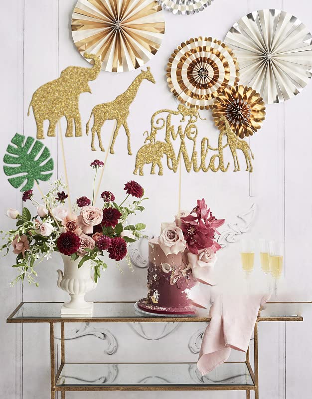 Wild Two Centerpiece Sticks,Happy 2nd Birthday Decoration,Jungle Safari Animal Zoo Themed Baby ShowerSecond Anniversary Party Table Toppers Supplies