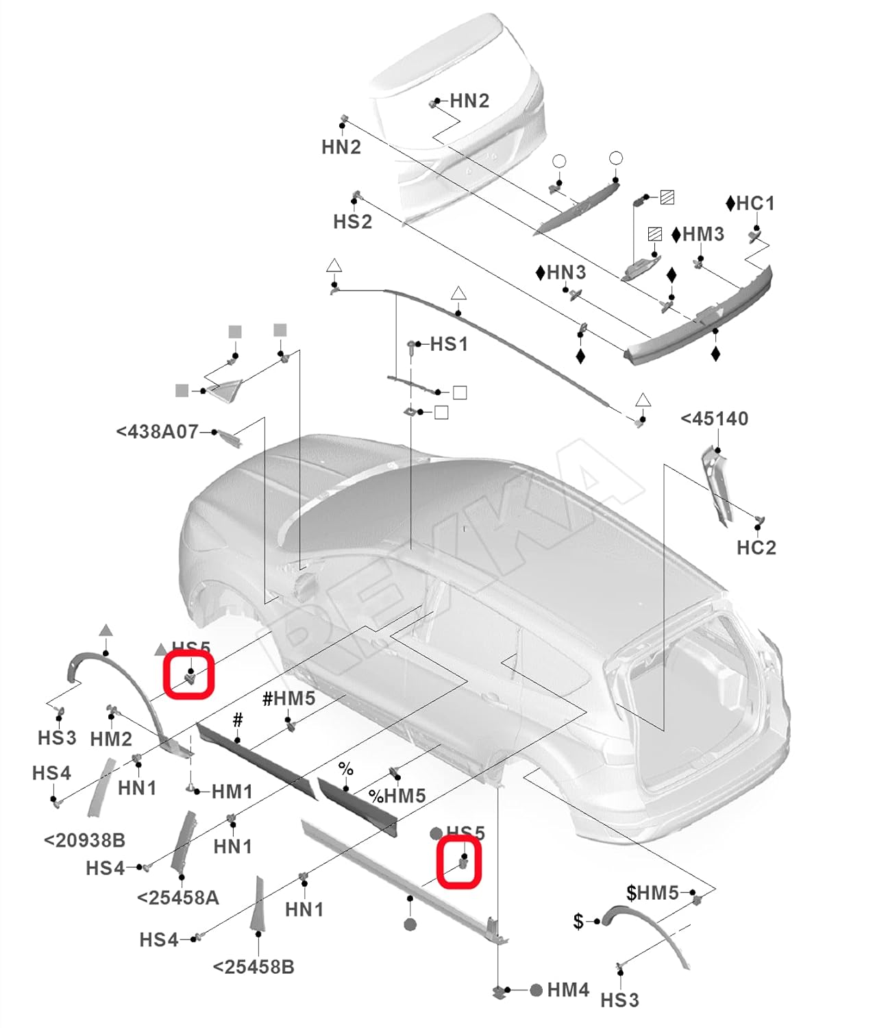 Rexka Clips de moldeo basculantes exteriores para Ford Escape F-150 MKC Ranger W715201-S300 W716351-S300