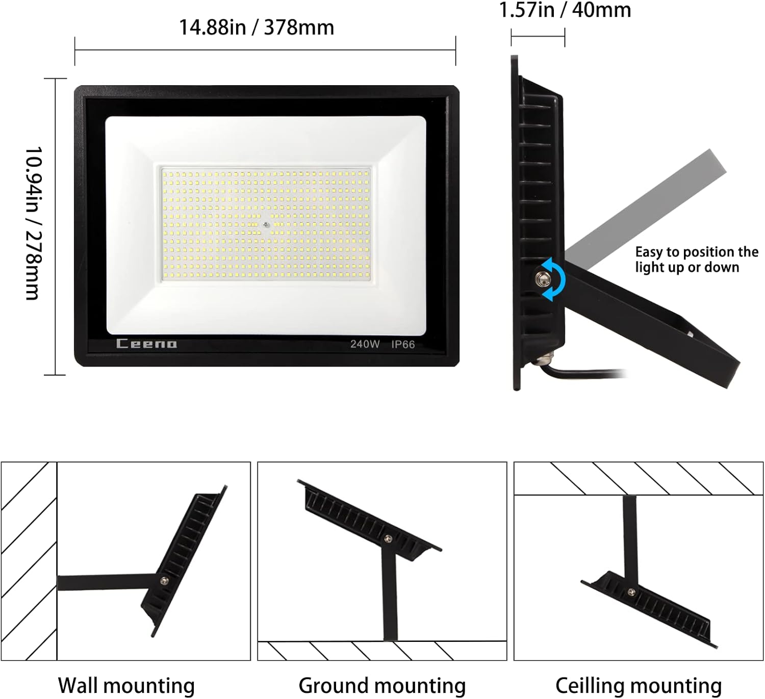 2 Pack 240W Hardwired LED Flood Light Outdoor, 24000lm Super Bright Floodlight, IP66 Waterproof 6000K Daylight White Exterior Lights for Basketball