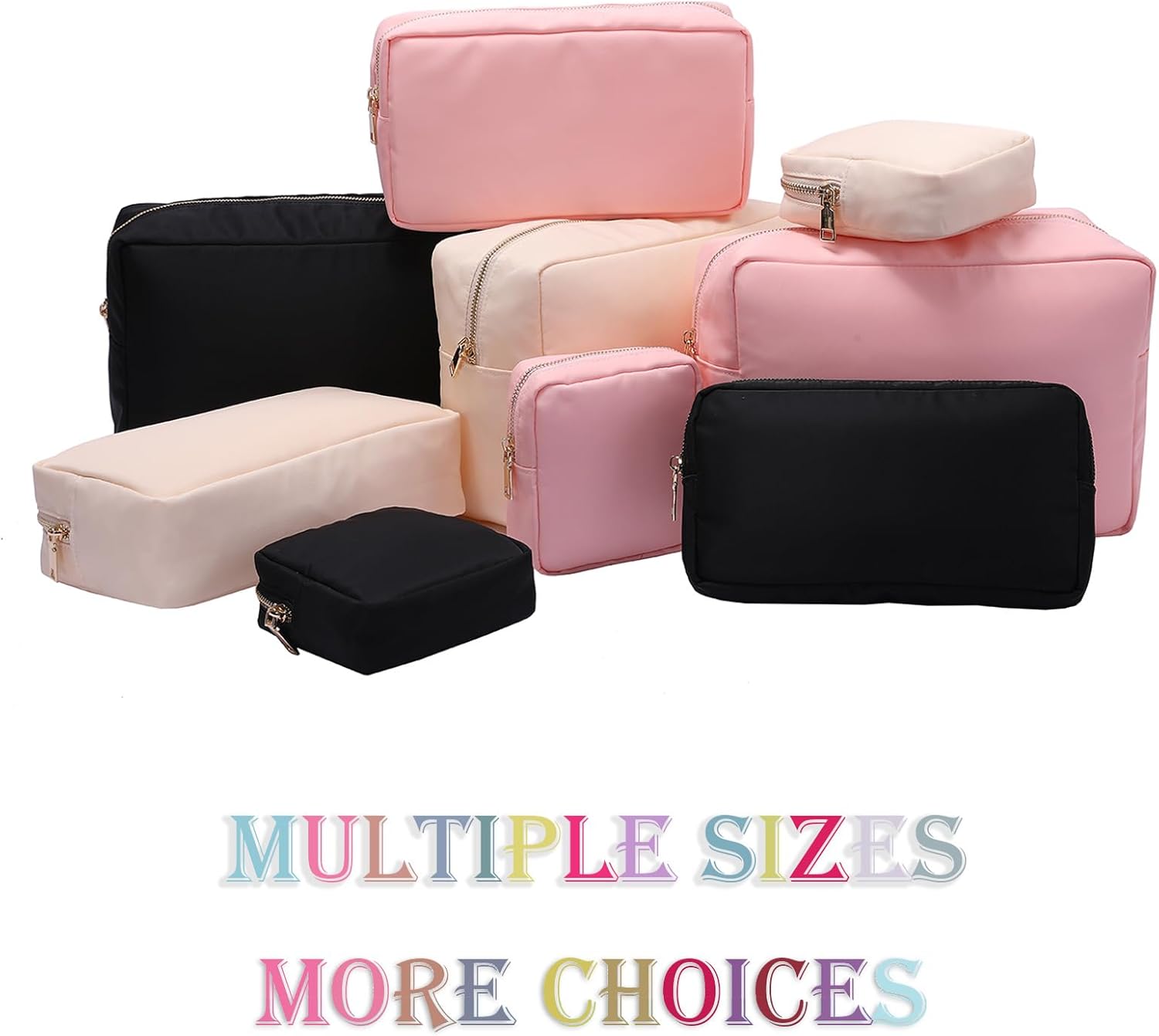 Preppy Patch – Bolsas de maquillaje con letras con purpurina, bolsa de cosméticos de viaje, bolsa de nailon impermeable para mujeres y niñas, Beige,