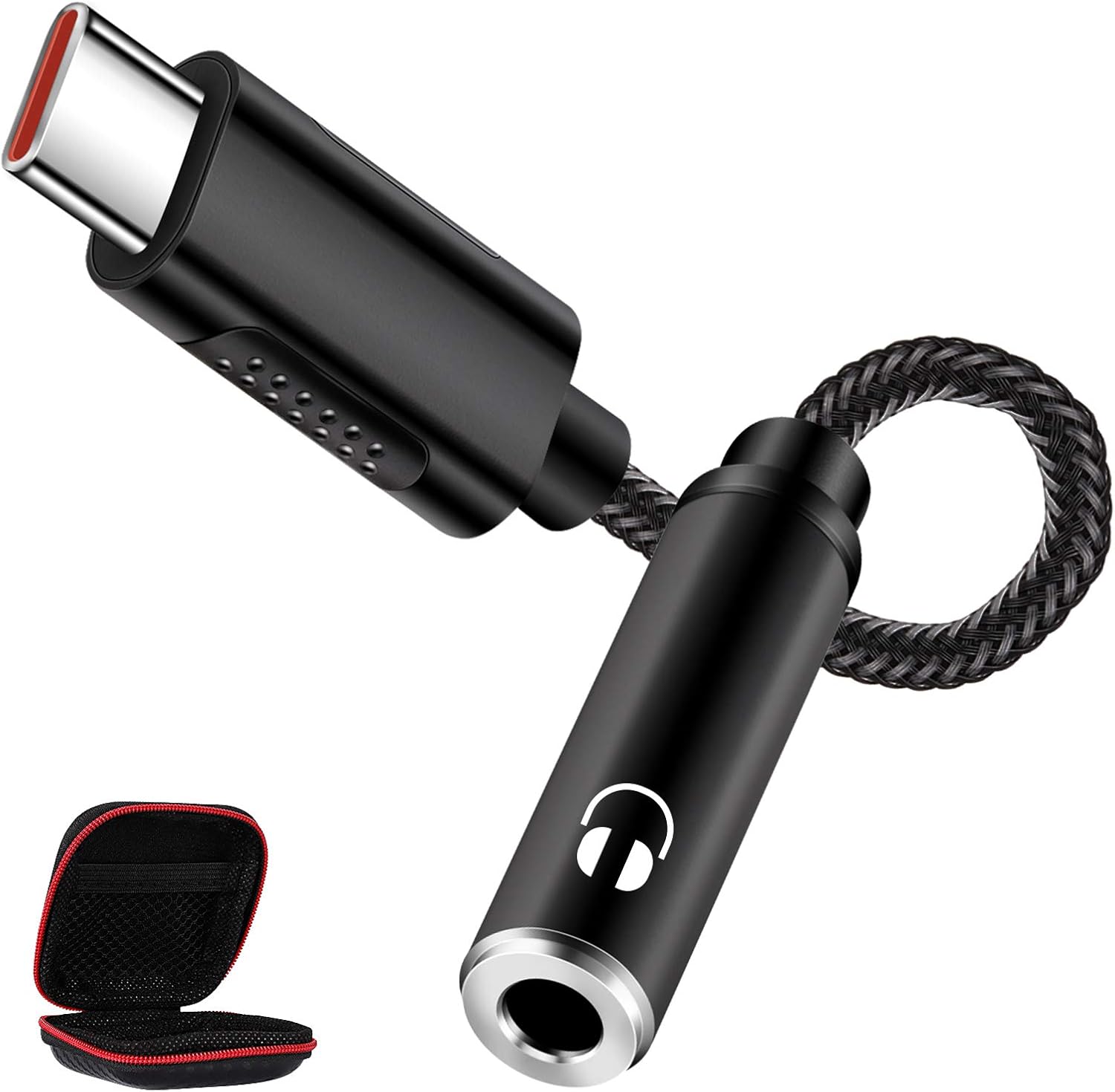 ACAGET Adaptador de auriculares USB C a 0.138 in, convertidor de conector de audio USB tipo C, chip DAC, cable trenzado, adaptador de auriculares