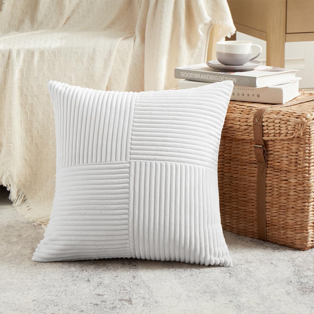 Fancy Homi Paquete de 2 fundas de almohada decorativas grandes de color blanco de 24 x 24 pulgadas para sala de estar, sofá cama, estilo rústico,