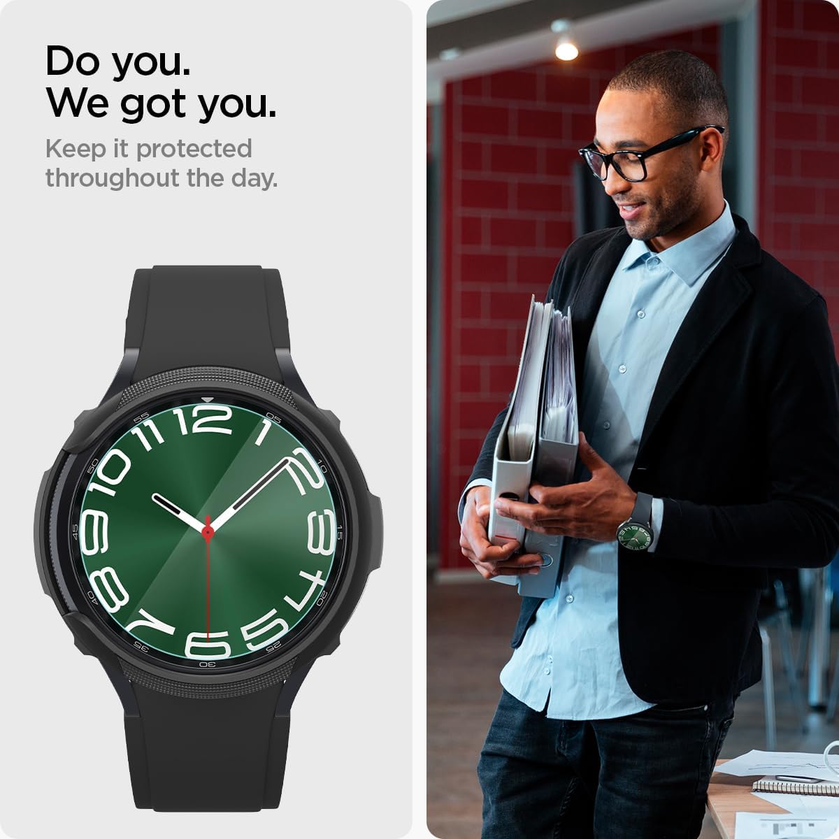 Spigen Protector de pantalla de vidrio templado GlasTR EZ FIT diseñado para Galaxy Watch 6 Classic (1.850 in)  2 unidades