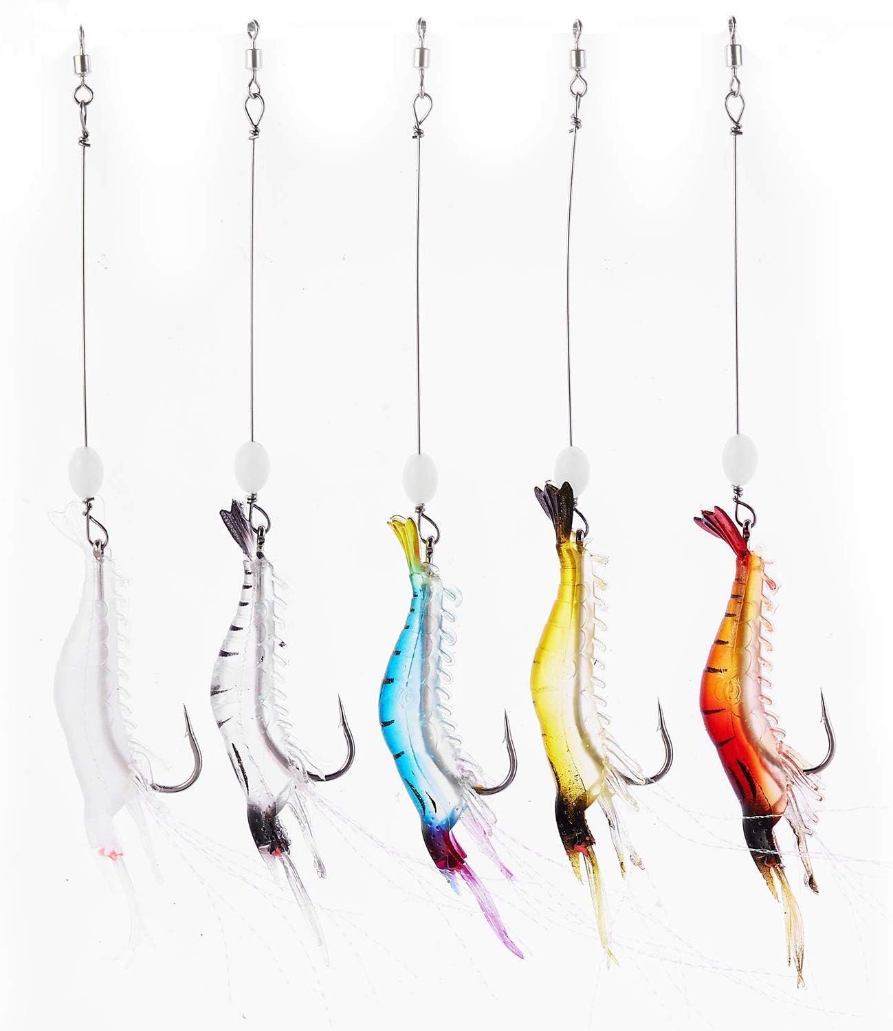 WANBY Señuelos de pesca para camarones de silicona artificial, set de cebo suave luminoso Swimbait Señuelo de pesca con ganchos, aparejos de pesca