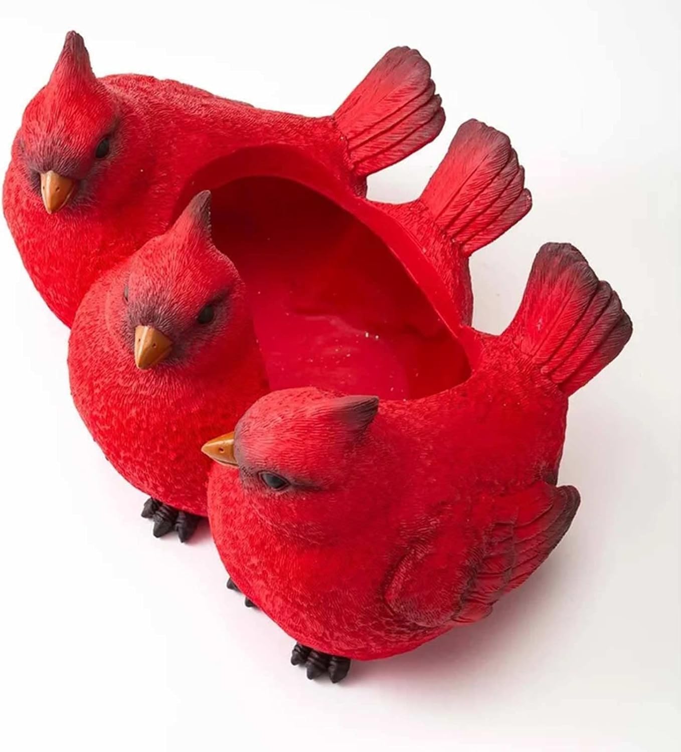 Maceta de trío cardenal de resina, maceta de trillizos de pájaros rojos, resina creativa de tres pájaros pequeños, estatua de adorno de interior