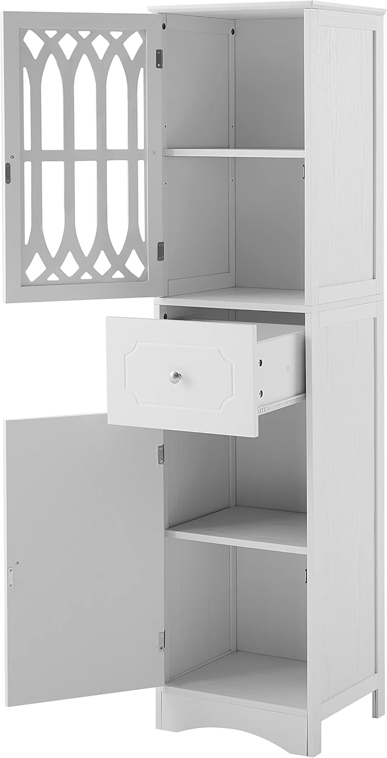 Bellemave Armario de baño, armario de almacenamiento con cajones y puertas, gabinete de piso de baño, armario de despensa de cocina con puertas para