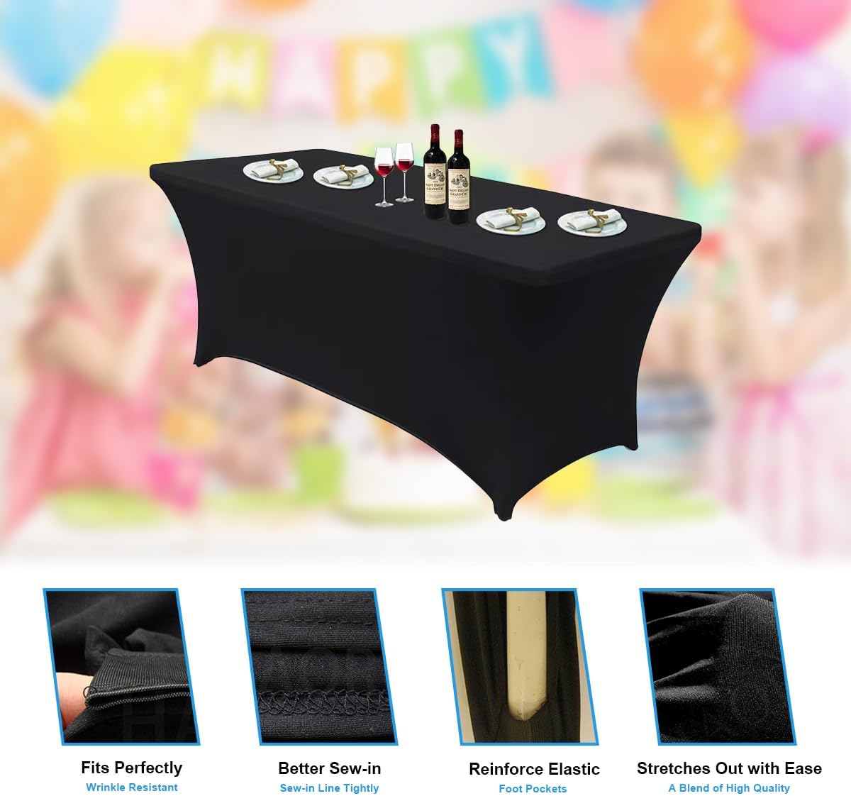 HAORUI Mantel de elastano, ajustable, resistente a las arrugas, lavable, elástico, rectangular, para banquetes, bodas, fiestas, cocina (6 pies,