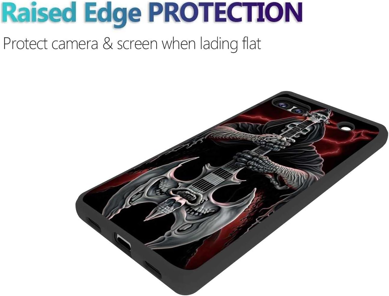 Compatible con Google Pixel 6A, funda de esqueleto de calavera y guitarra de muerte, gráfico aterrador de Halloween para Google Case hombres y