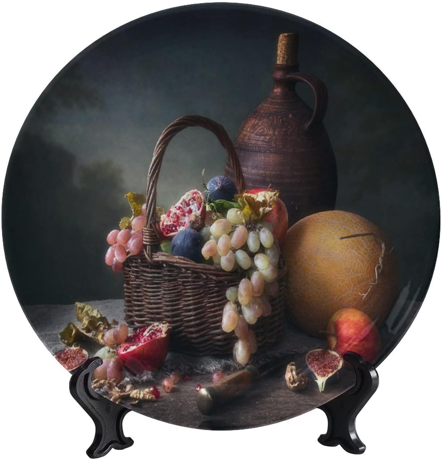 Still Life – Plato decorativo de cerámica de frutas, plato decorativo de uvas y granadas, con soporte vertical, placa de porcelana artística, apto