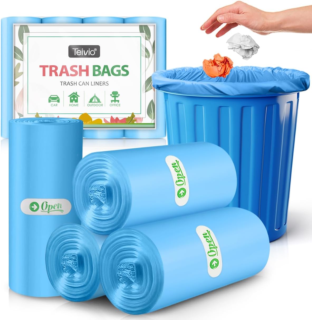 Teivio 1.2 Gallon(Fit 1-1.2 Gal)80 Counts Strong Trash Bags Garbage Bags, Bathroom Trash Can Bin Liners, Small Plastic Bags for home office kitchen,