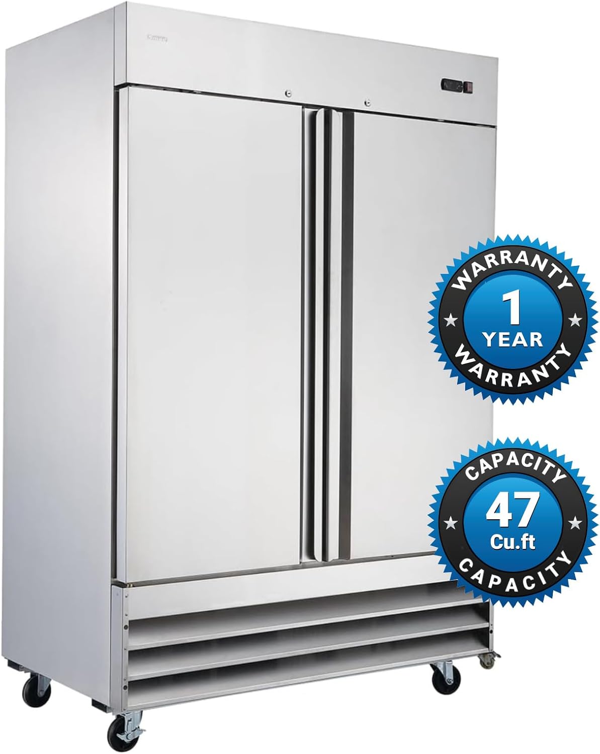 Smad Refrigerador comercial de 48 pulgadas de ancho, refrigerador vertical de 2 secciones con puerta sólida para restaurante, bar, tienda, 47 pies
