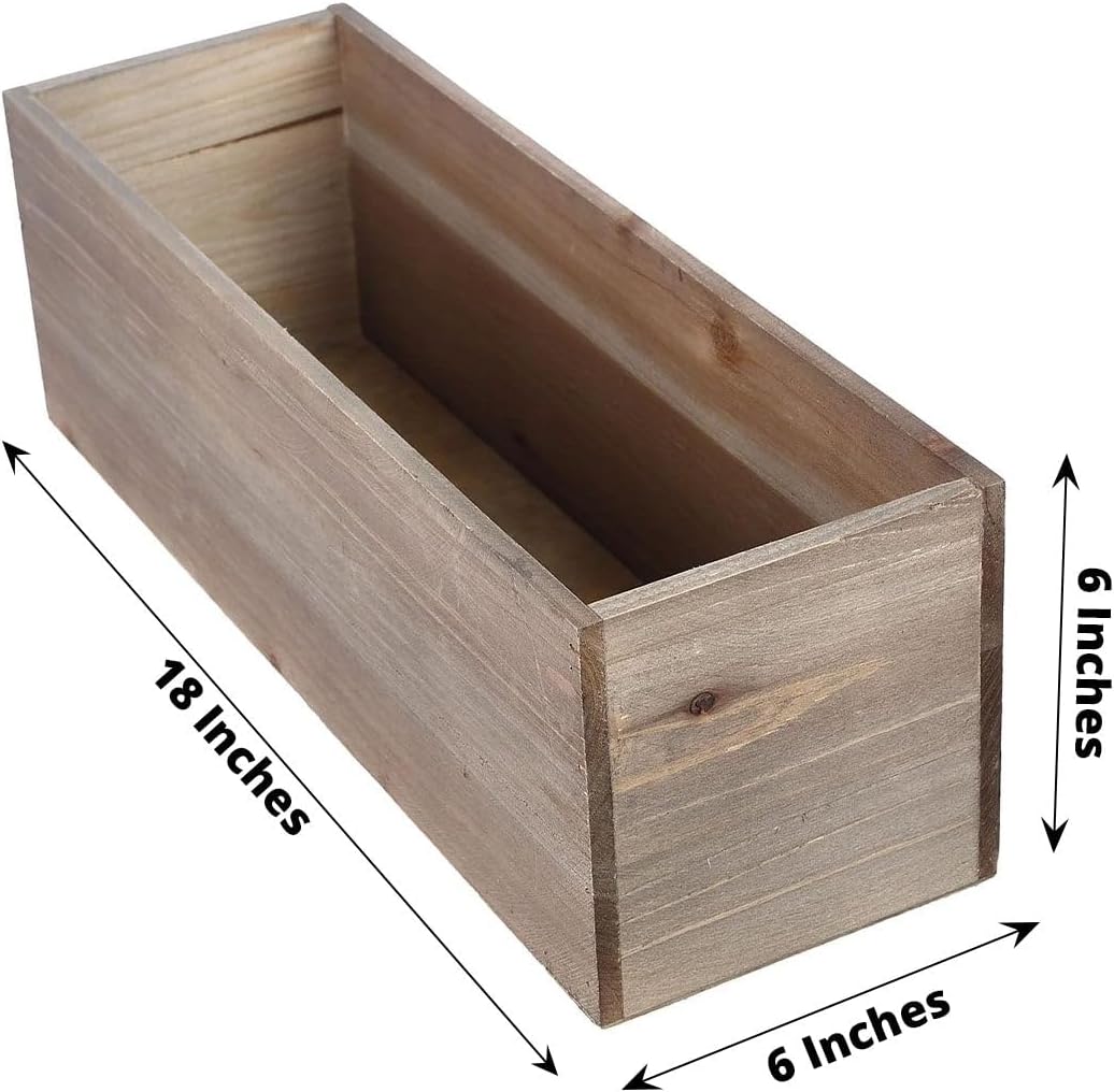 Efavormart – Caja rectangular de madera rectangular de 18 x 6 pulgadas, color marrón natural, cajas de madera rústica con forro de plástico para