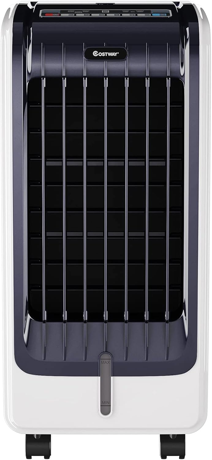 COSTWAY Enfriador de aire evaporativo portátil para habitación, incluye control remoto, 2 paquetes de hielo, ventilador portátil sin aspas con 3