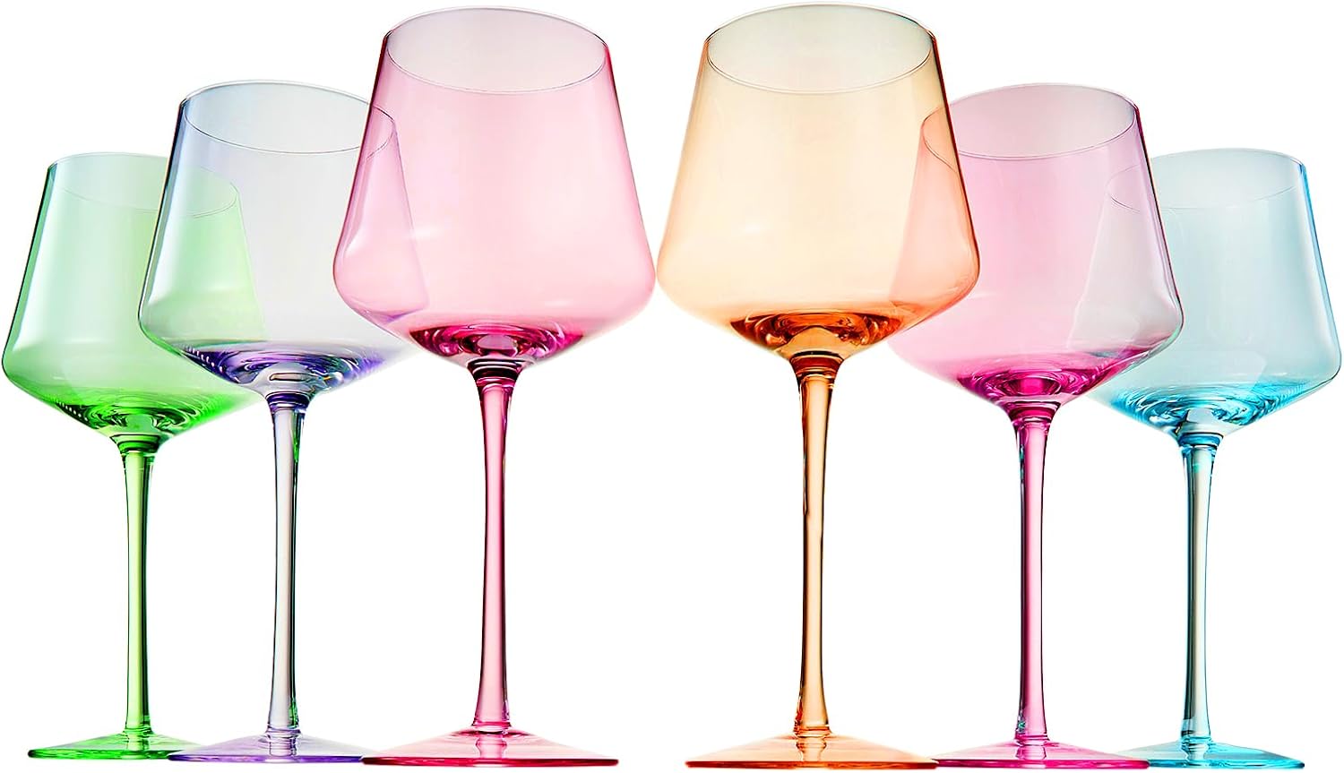 Juego de 6 copas de vino de cristal de colores, grandes y únicos de 16 onzas, ideales para todas las ocasiones y celebraciones especiales, vasos