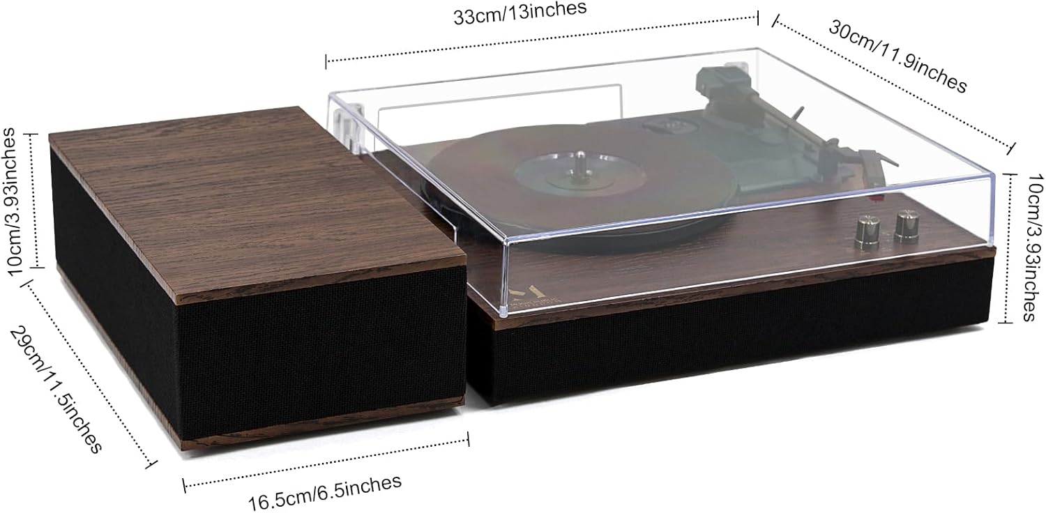 MPK – Tocadiscos Bluetooth, sistema de alta fidelidad con altavoces de estantería, tocadiscos de vinilo de 3 velocidades con transmisión por correa