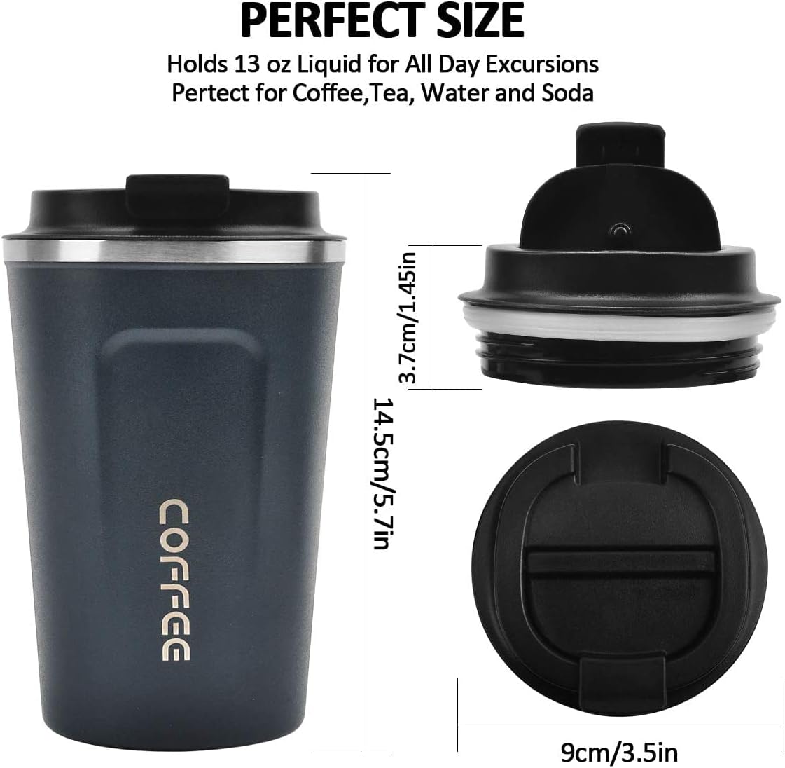 Taza de café de 12 onzas  Taza de café de viaje aislada a prueba de derrames con tapa a prueba de fugas de acero inoxidable al vacío, vasos de café