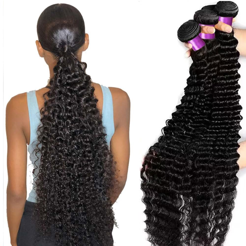 Paquetes de cabello humano virgen rizado 100% sin procesar, 1 paquete de doble trama, paquetes de cabello húmedo y ondulado, color negro natural