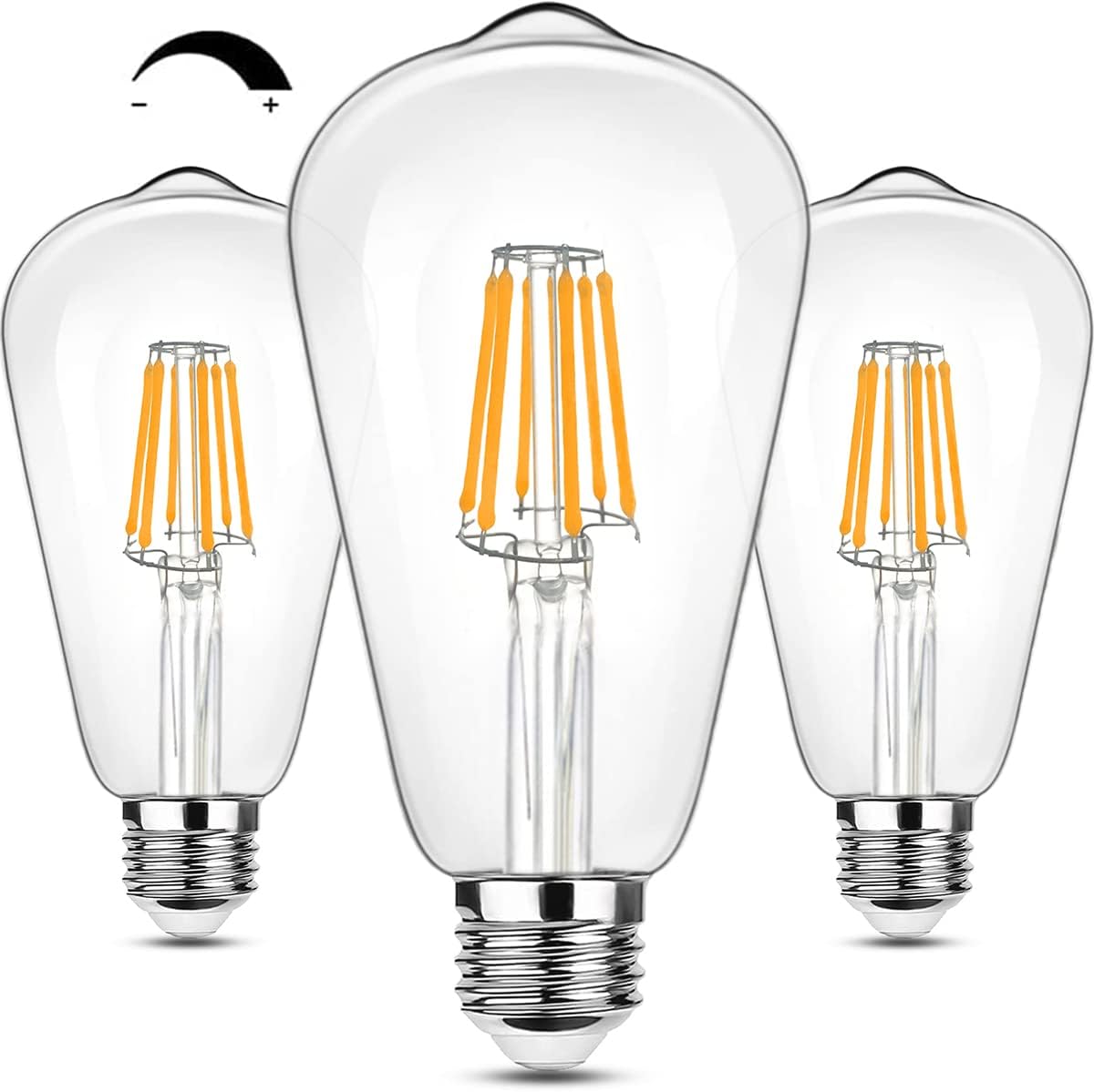 Bombilla LED E26 equivalente a 60 W, bombillas Edison regulables, 800 lúmenes de alto brillo con vidrio transparente, protección ocular LED 85+ CRI,
