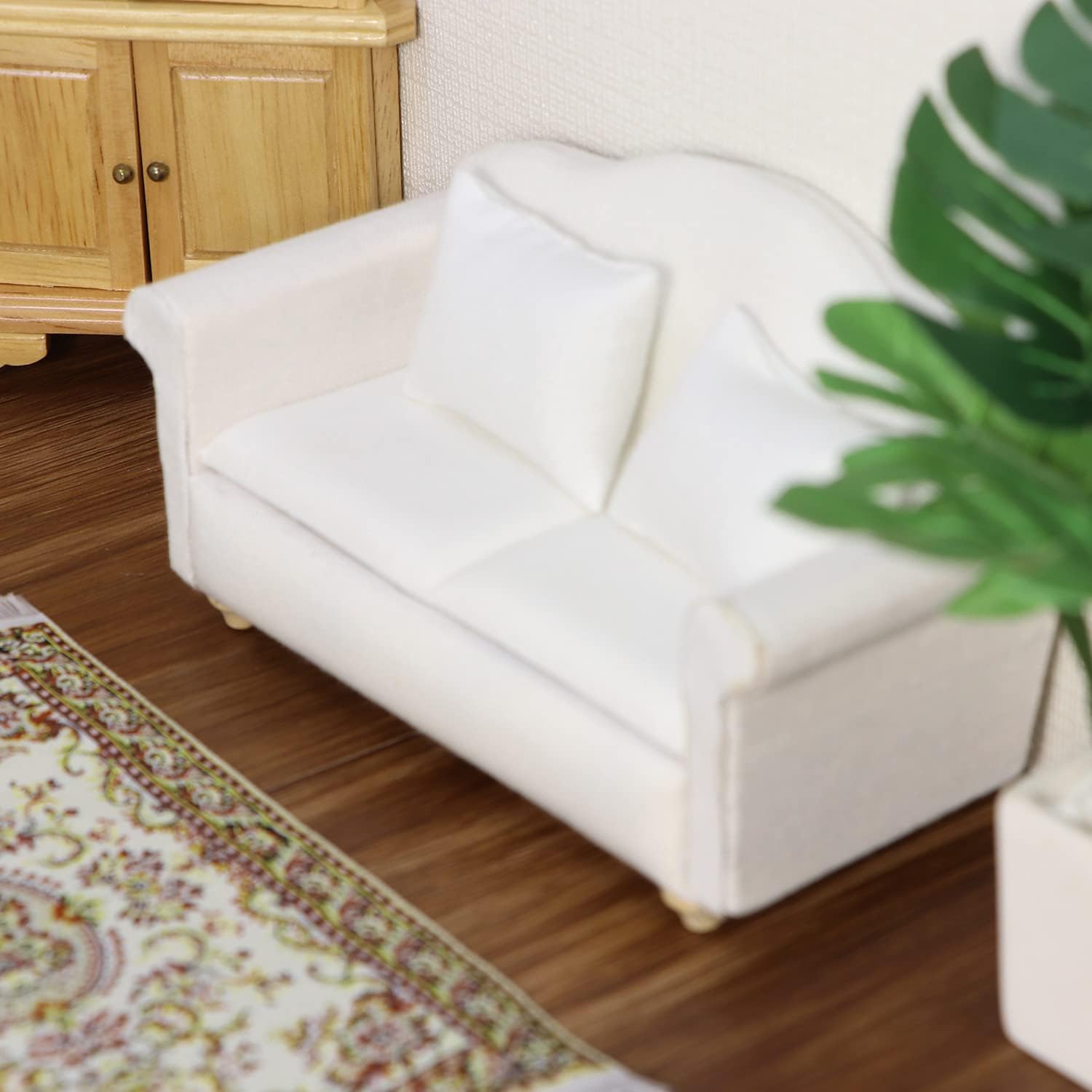 Sofá de casa de muñecas, muebles en miniatura, sofá con almohadas para sala de estar, decoración de escritorio, sofá de tela, mini accesorios para