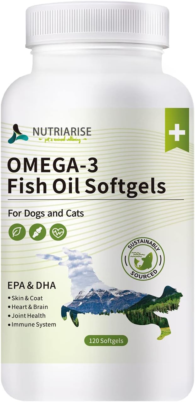 Aceite de pescado Omega 3 para perros y gatos, suplemento de aceite de pescado para perros y gatos, suplemento para piel y pelaje para