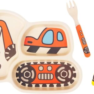 Juego de platos de bambú para niños pequeños, vajilla de platos para alimentación del bebé, plato dividido a prueba de derrames, cuchara y tenedor 1 Juego de platos de bambú para niños pequeños, vajilla de platos para alimentación del bebé, plato dividido a prueba de derrames, cuchara y tenedor 1