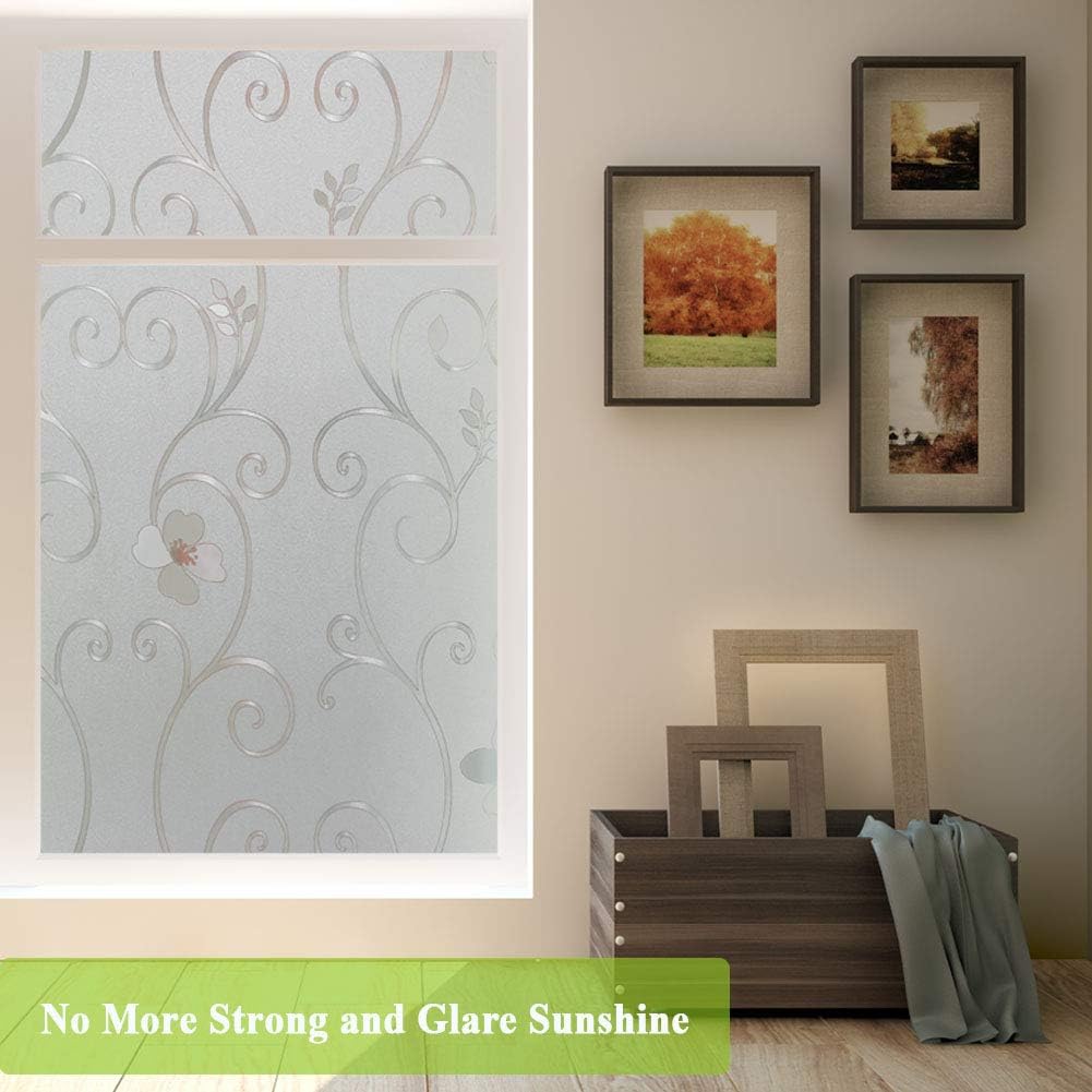 Película de privacidad de flores 3D para ventana, película decorativa para puerta de vidrio esmerilado, sin adhesivo, decoración de vidrieras,